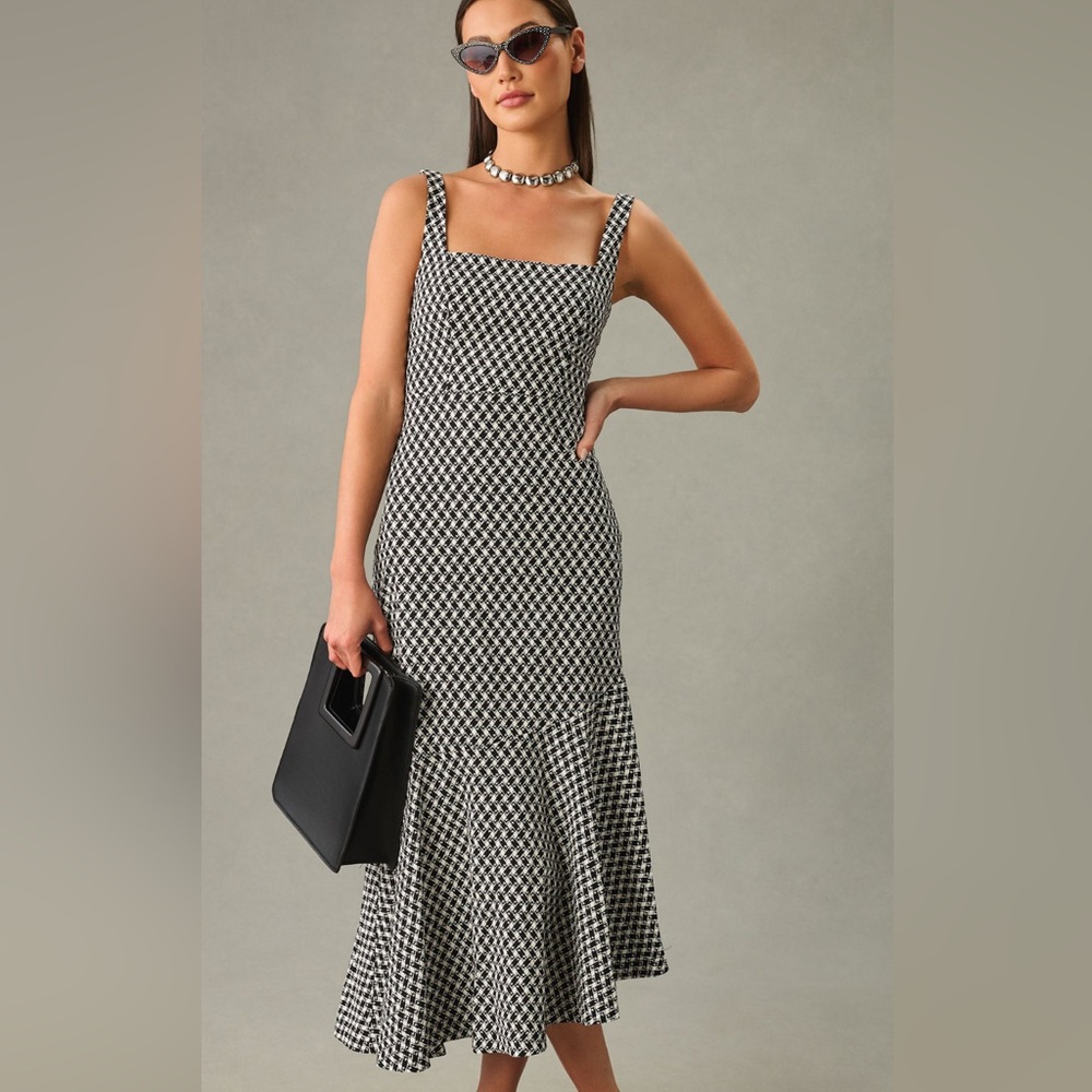 Anthropologie Black and White Checkered Midi Dress
